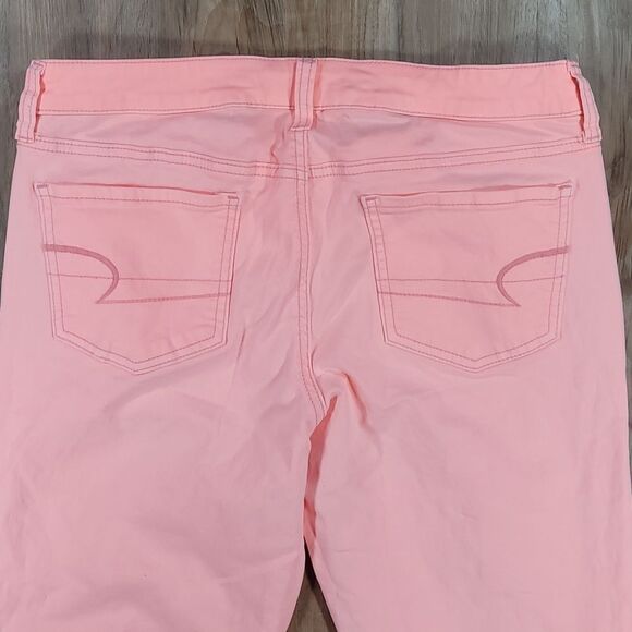 ☔️🔹️American Eagle Neon Pink Orange Stretch Skinny Jeans Size 10 - Picture 7 of 10